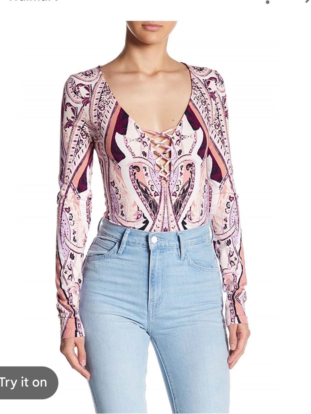 Free People Pick A Place Paisley Print Thong Bodysuit in the Ivory Combo size XS